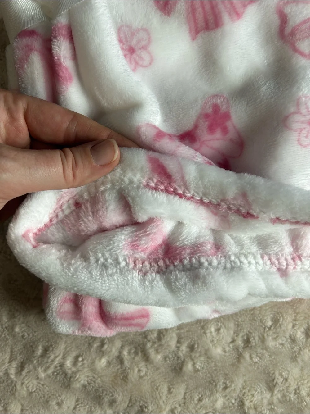 Adirondack Baby Pink White Bow Flower Blanket Soft Plush Berkshire Lovey Floral